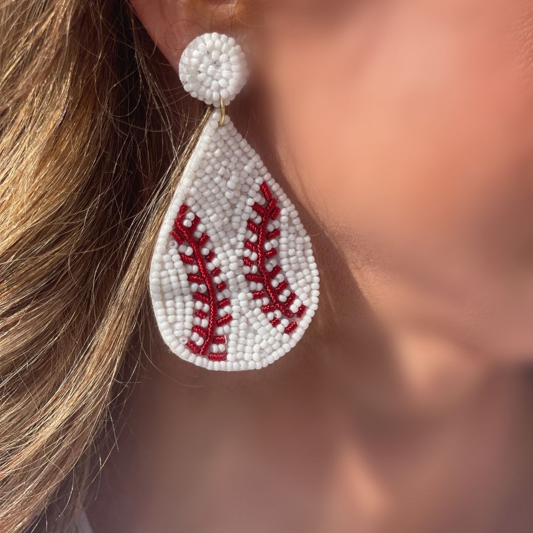 beaded baseball dangle earrings