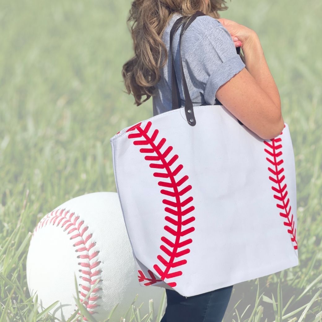 red and white baseball bag