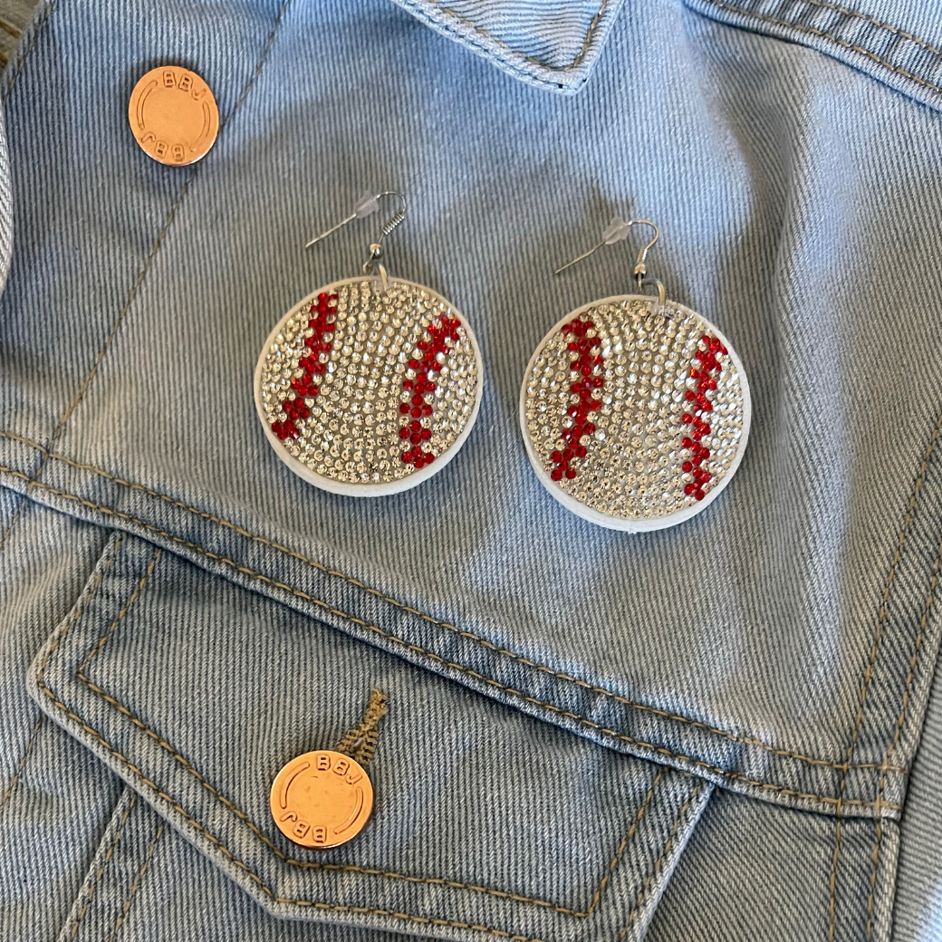 baseball bling dangle earrings