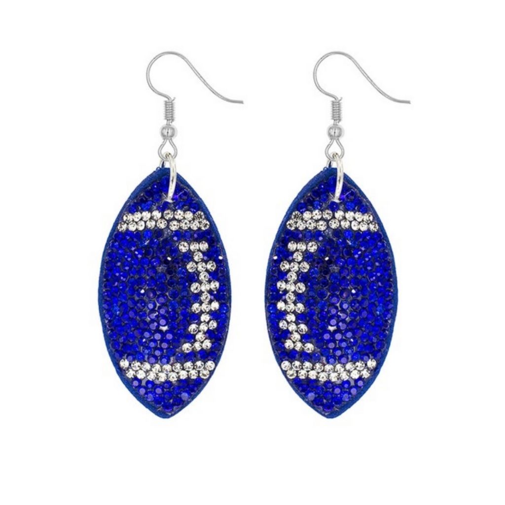 blue football dangle earrings