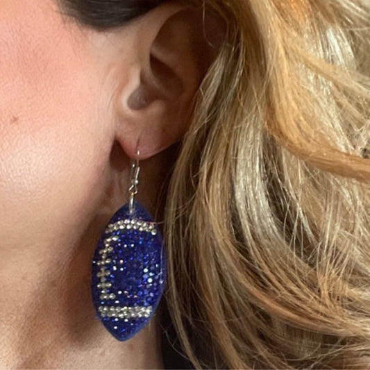 blue dangle football earrings