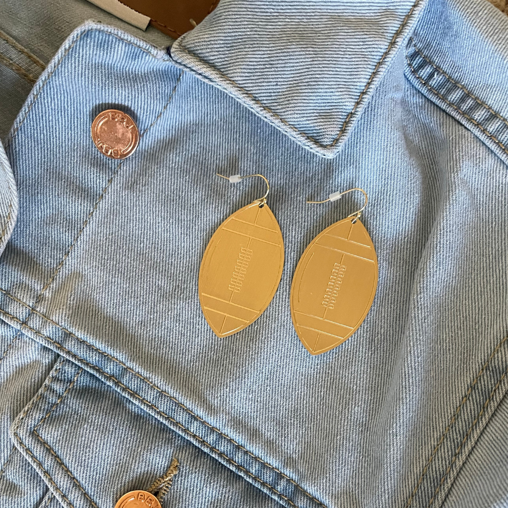 GOLD DANGLE FOOTBALL EARRINGS