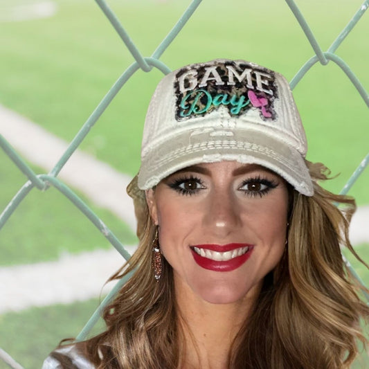 BASEBALL CAP: Ivory Game Day Distressed Vintage