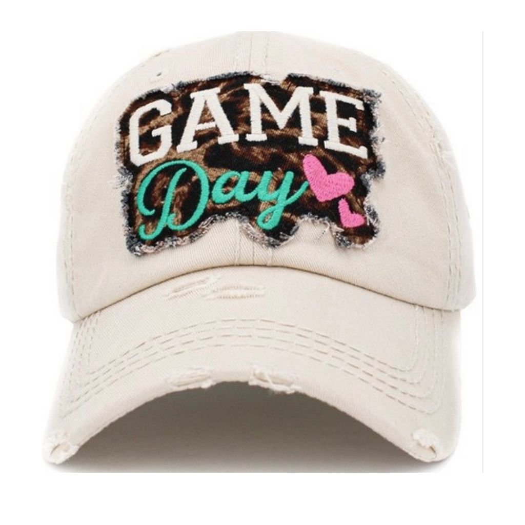 BASEBALL CAP: Ivory Game Day Distressed Vintage