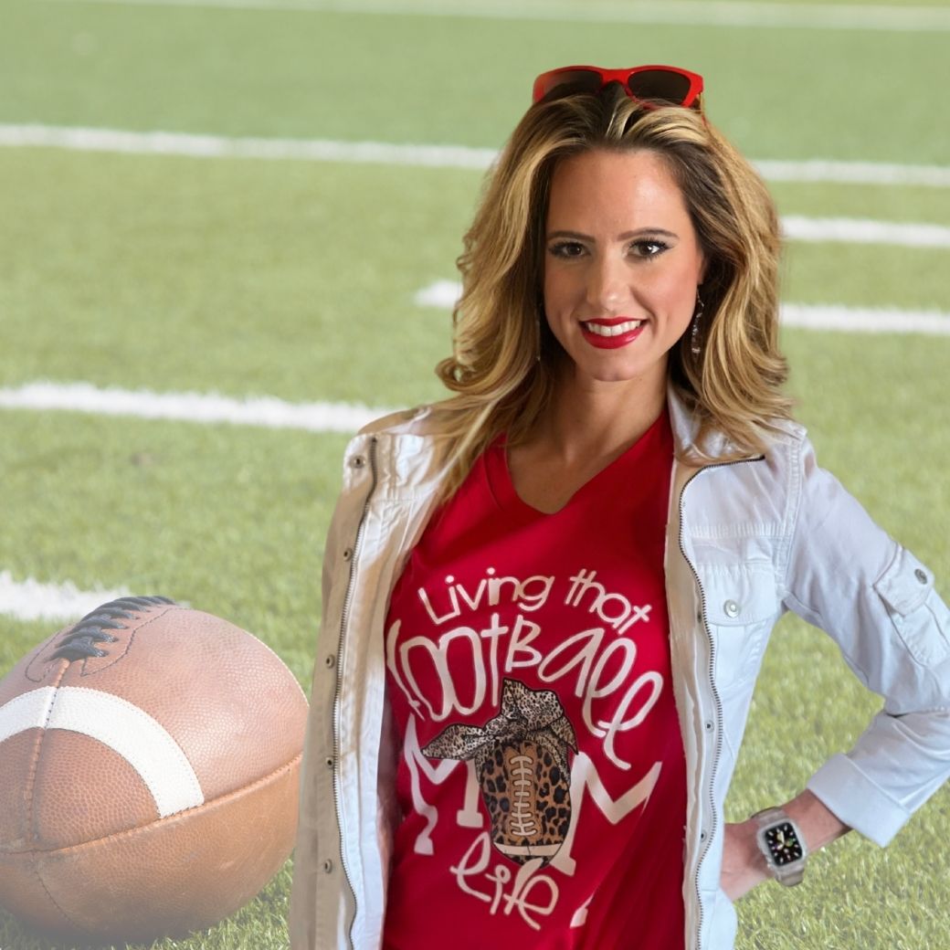 living that football mom red spirit shirt