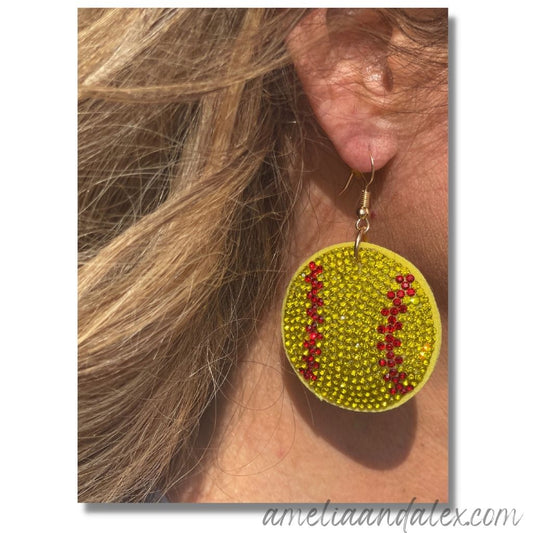 SOFTBALL EARRINGS: Bling Dangle Earrings